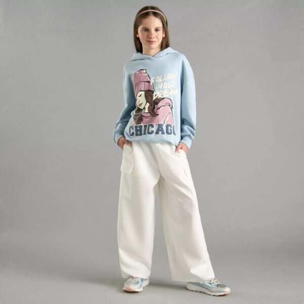 Trendy Light Blue Hoodie for Girls (9-10 Years) - "Follow Your Dreams" Chicago Design - Image 4