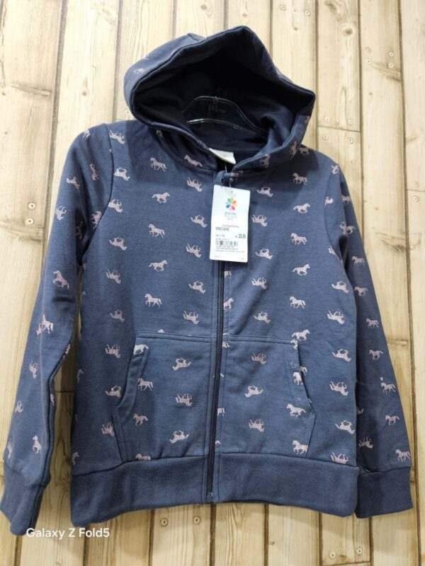 Stylish Boys' Hoodie with Horse Print - Full Zip Navy Blue