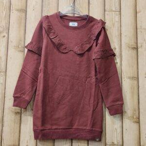 Maroon Girls' Sweatshirt Dress with Lace Ruffle Design