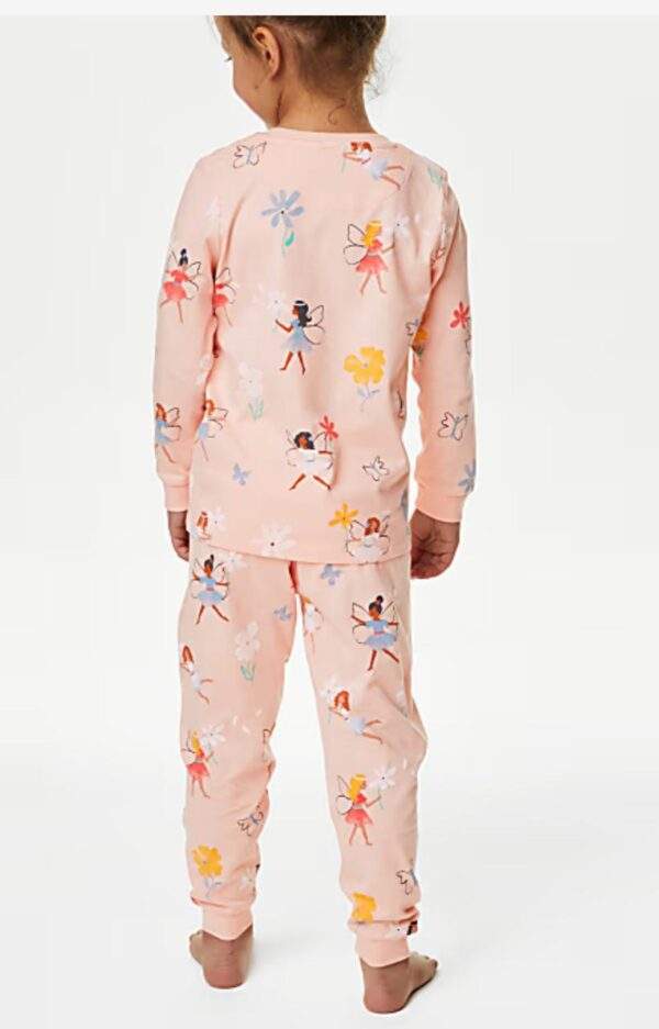 Adorable Peach Fairy Print Kids' Pajama Set - Soft Cotton Sleepwear - Image 2