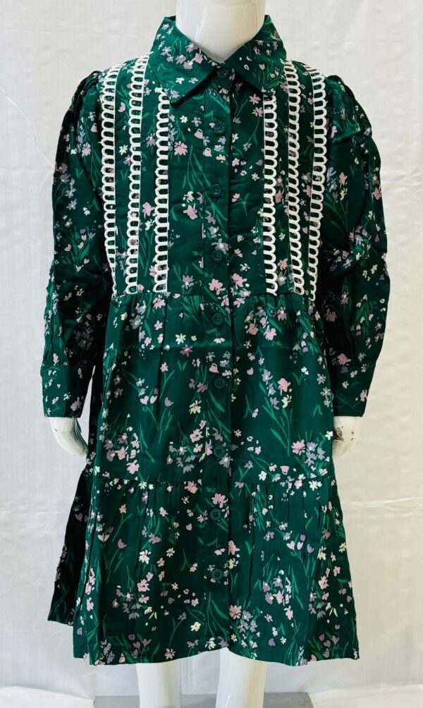 Charming Green Floral Dress with Lace Trim for Girls