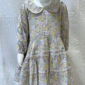 Charming Pastel Floral Dress with Peter Pan Collar for Kids