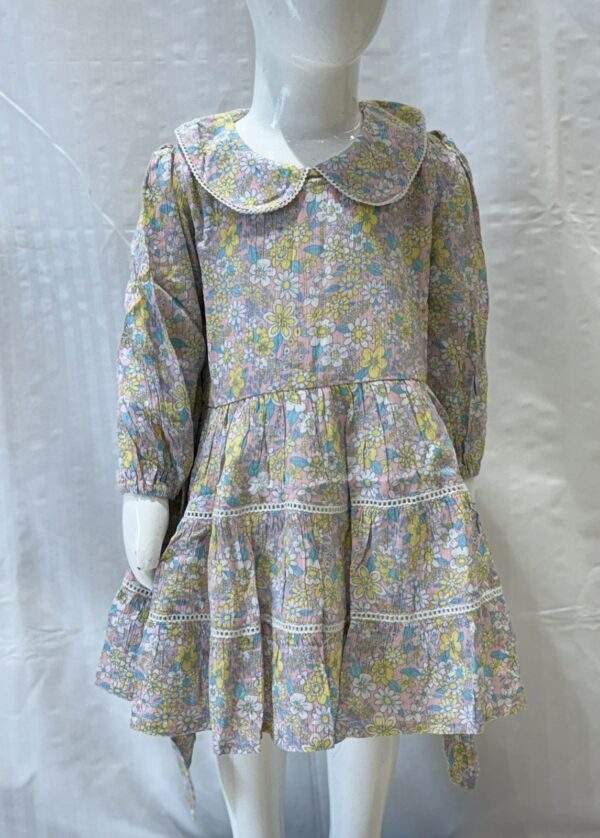 Charming Pastel Floral Dress with Peter Pan Collar for Kids