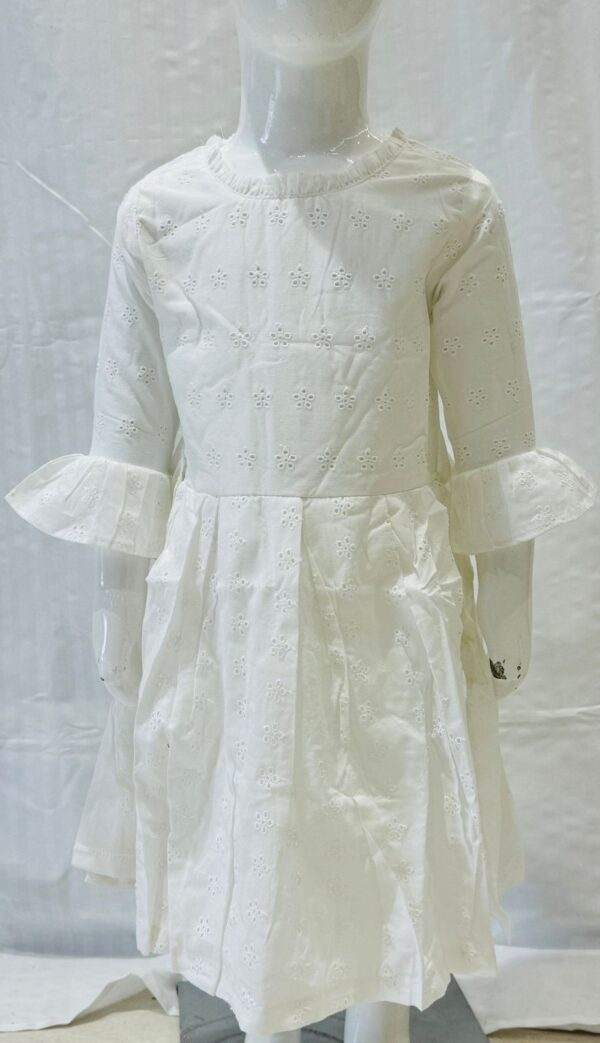 Charming Floral Eyelet White Dress with Ruffled Cuffs for Girls