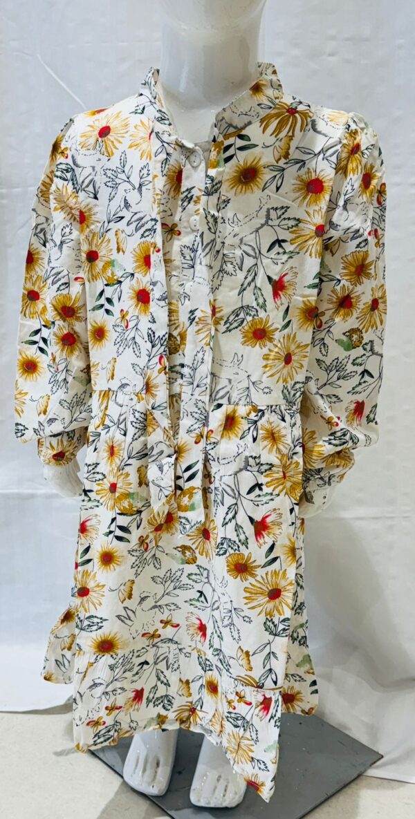 Charming Floral Button-Down Dress with Waist Tie for Girls