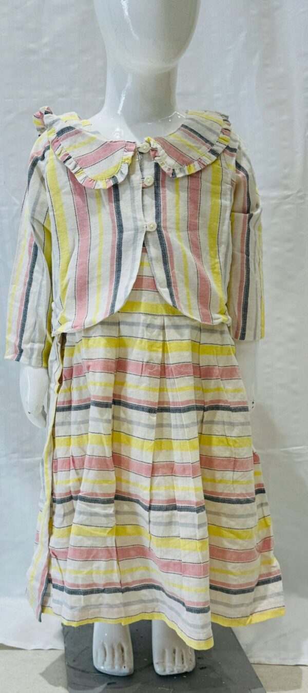 Charming Pastel Striped Outfit with Ruffled Collar for Girls