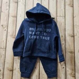 Stylish Dark Blue Two-Piece Hoodie and Pants Set for Kids