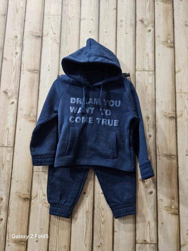 Stylish Dark Blue Two-Piece Hoodie and Pants Set for Kids