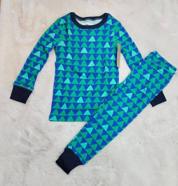 Cozy Blue and Green Triangle Pajama Set for Kids