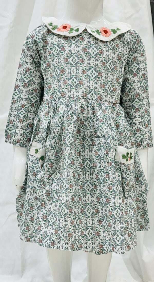 Charming Floral Eyelet White Dress with Peter Pan Collar for Kids