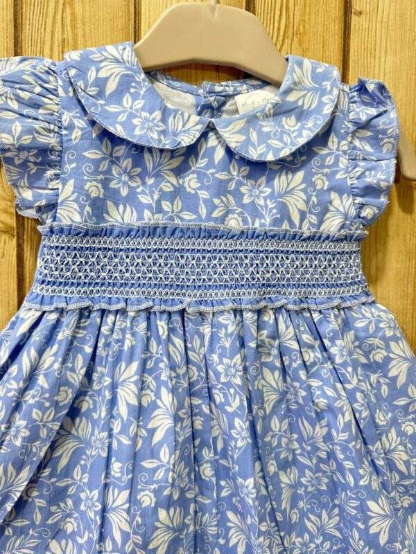Charming Blue Floral Baby Dress with Matching Bloomers - Image 2