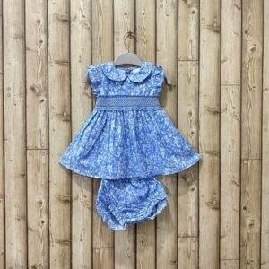 Charming Blue Floral Baby Dress with Matching Bloomers