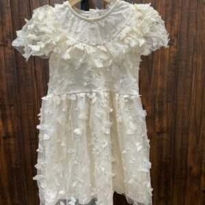 Elegant Cream Floral Appliqué Dress with Puffy Sleeves for Girls