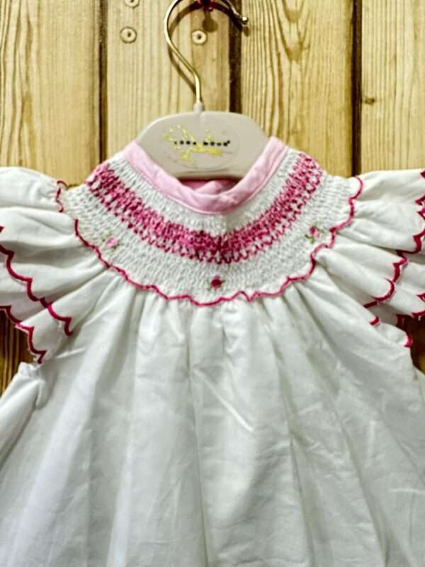 Charming White Baby Dress with Pink Embroidery and Bloomers - Image 2