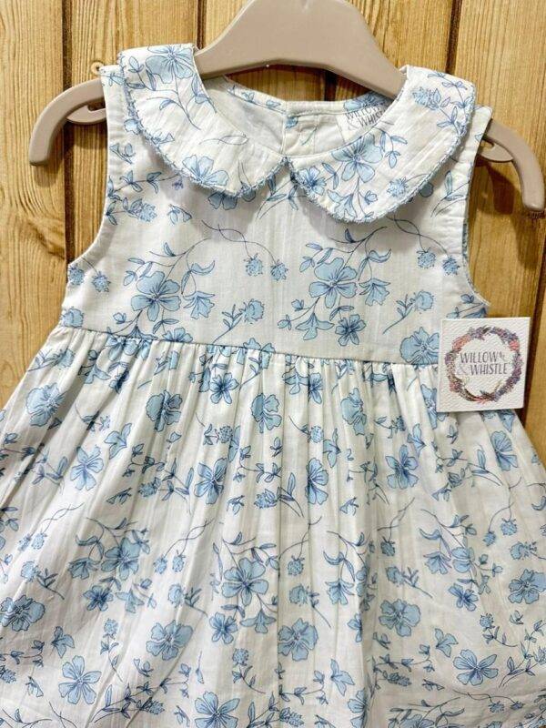 Charming Light Blue Floral Sleeveless Dress with Peter Pan Collar for Girls - Image 2