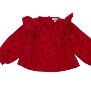 Charming Red Blouse with Black Hearts and Ruffled Details for Kids