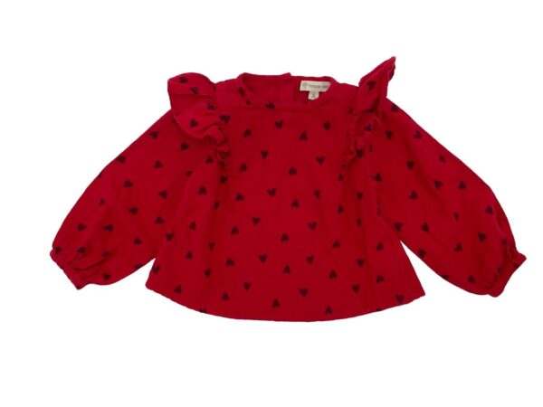 Charming Red Blouse with Black Hearts and Ruffled Details for Kids