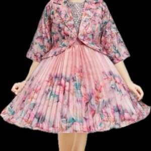 Charming Peach Floral Dress with Matching Jacket for Girls