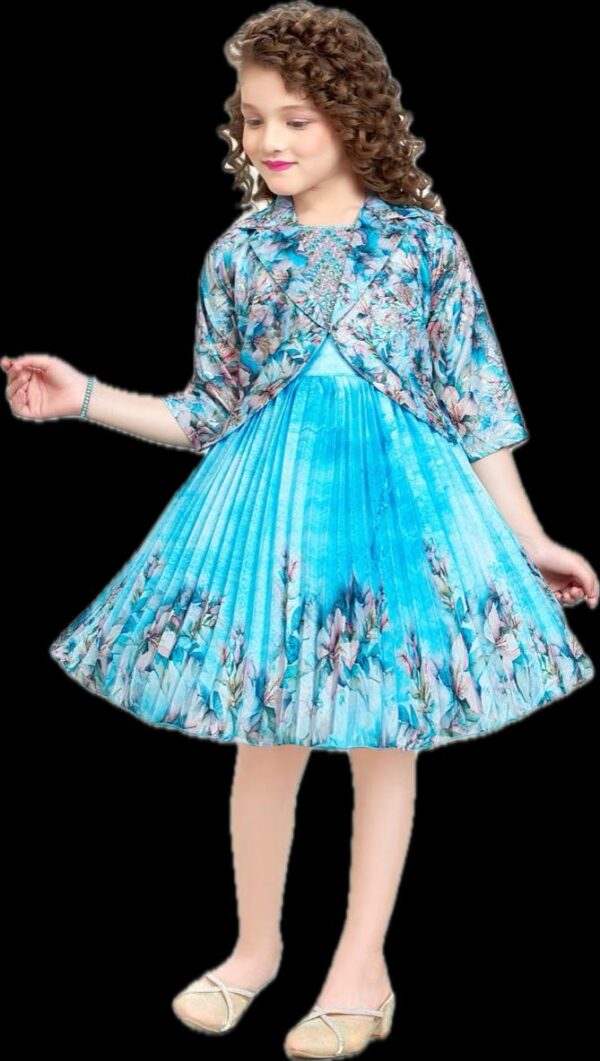 GIRLS ETHNIC SKY BLUE FROCK WITH JACKET