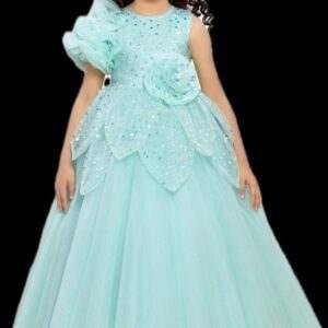 Elegant C Green Long Ethnic Frock with Embellished Bodice for Girls