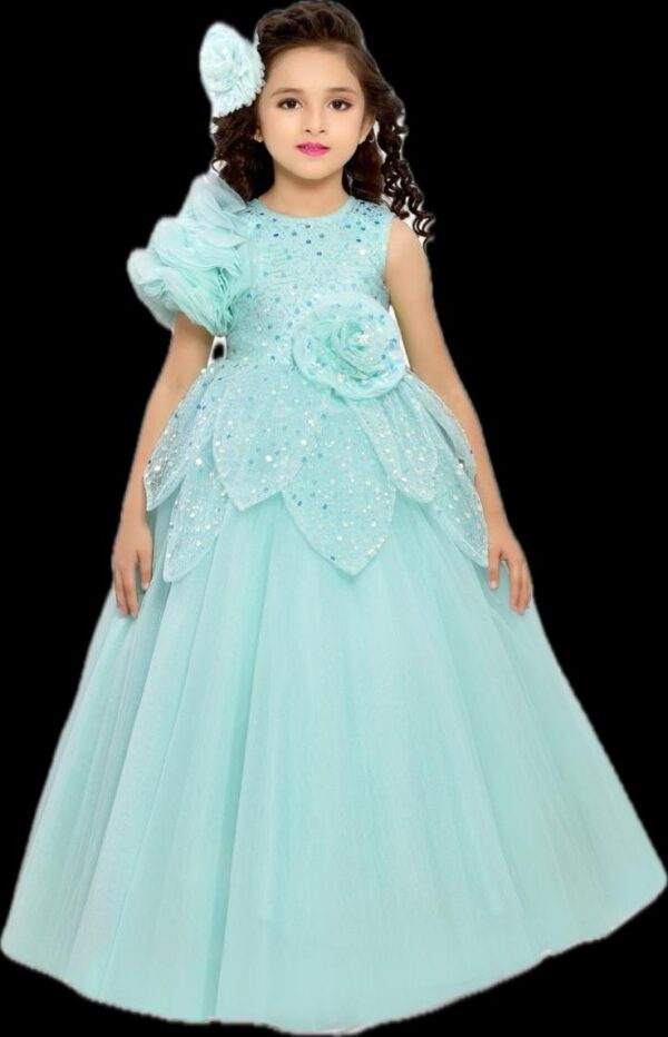 Elegant C Green Long Ethnic Frock with Embellished Bodice for Girls