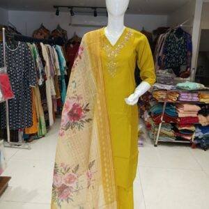 yellow colour party wear dress