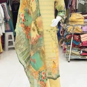 yellow vegitable print kurta set