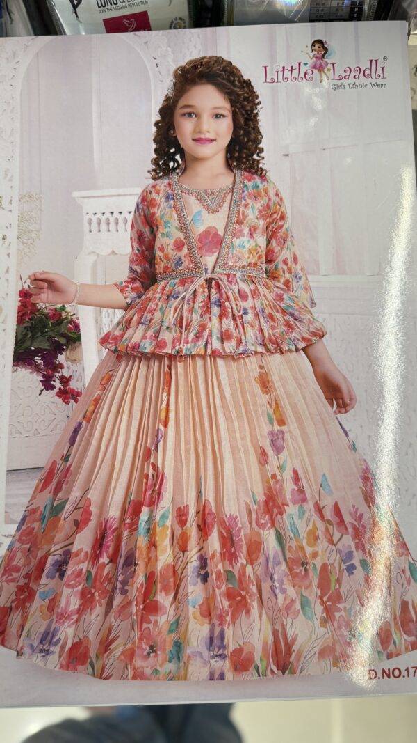 peach jocket long frock party wear