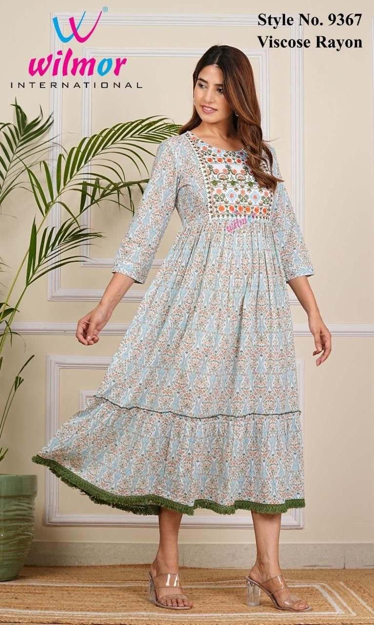 White floral print with green cotton Anarkali kurta