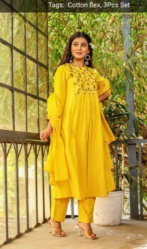 yellow cotton flex 3pcs suit