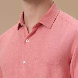 LINEN CLUB STUDIO MEN'S PURE LINEN PINK CHECKED CONTEMPORARY FIT FULL SLEEVE CASUAL SHIRT
