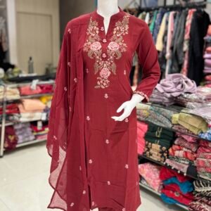 MAROON NECK HAVY EMBROIDERY 3PCS SUIT