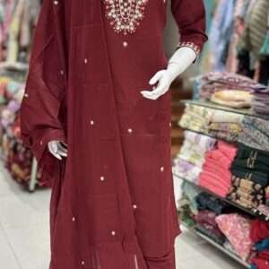 Maroon pure cotton 3pcs suit