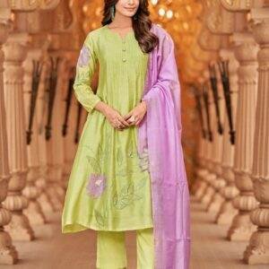Mul Chanderi parrot greet 3pcs suit