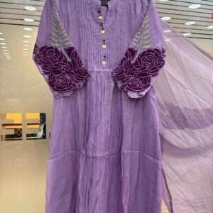 Purple Mul Chanderi Suit with Floral Embroidery