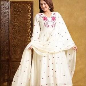 Cream Embroidered Regular Fit Anarkali Suit Set