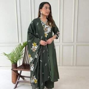 Dark green embroidered Indian ethnic wear set