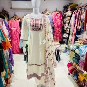 white cotton flared kurta set