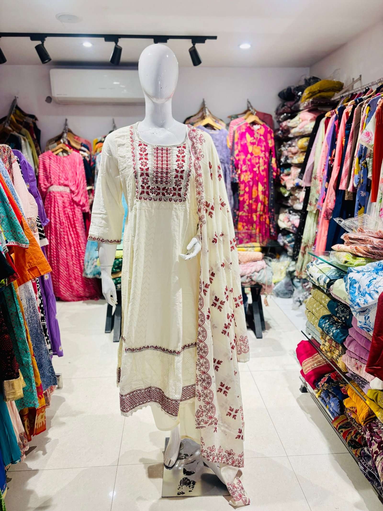 white cotton flared kurta set