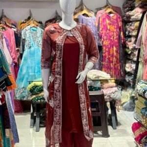 kurta palazzo set with an embroidered sheer jacket.