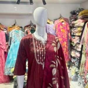 Embellished Maroon Kurta Set with Dupatta