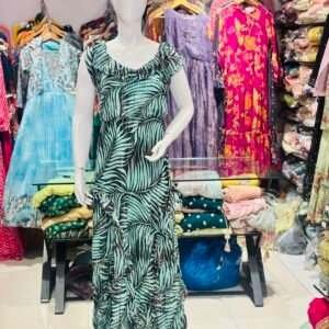 maxi dress with a tropical leaf print