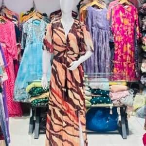 women's maxi dress with an abstract or animal print