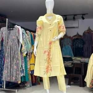 yellow kurta set with floral embroidery