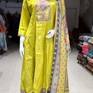 lime green ROMAN SILK  kurta set