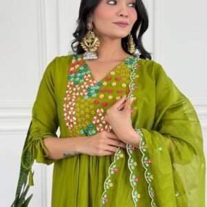 Mehendi Green Anarkali Suit Set