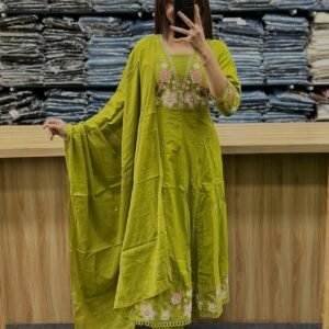 Mehendi Anarkali Cotton Suit Set