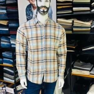 SPYKAR tan and blue plaid shirt