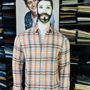 SPYKAR Orange, Grey, and White Plaid Shirt