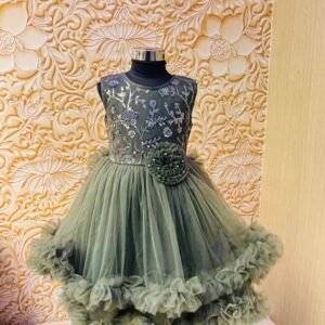 olive green kids' party dress